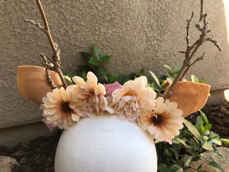 Deer Headband with Flowers & Antlers Deer CostumeFits Kids Etsy