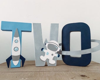 Two The Moon Paper Mache Letters- Two The Moon Birthday-Photo Prop, Centerpiece, Table Decor
