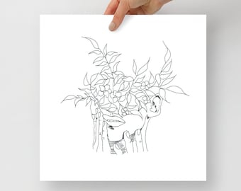 Botanical Line Art Print: Minimalist Floral Drawing