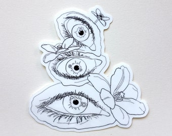 Eyeball Stack Sticker| Eyeball Artwork Sticker| Line Drawing Sticker | Die Cut Clear Vinyl Sticker | Water bottle Sticker