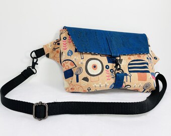 Denim Blue Cork with a Mushroom & Animal Linen Canvas Print