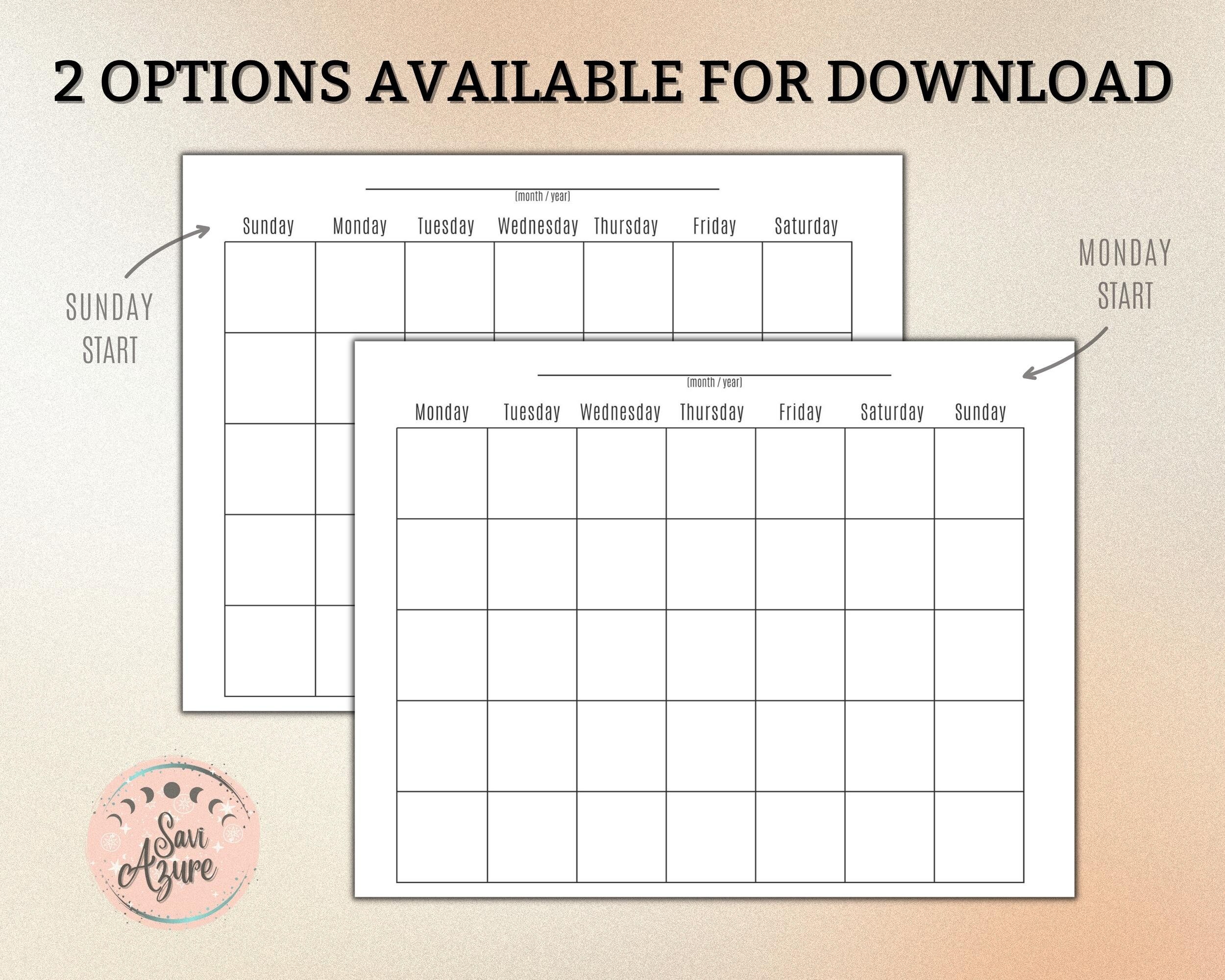 Blank Monthly Calendar Landscape Printable Calendar Simple - Etsy
