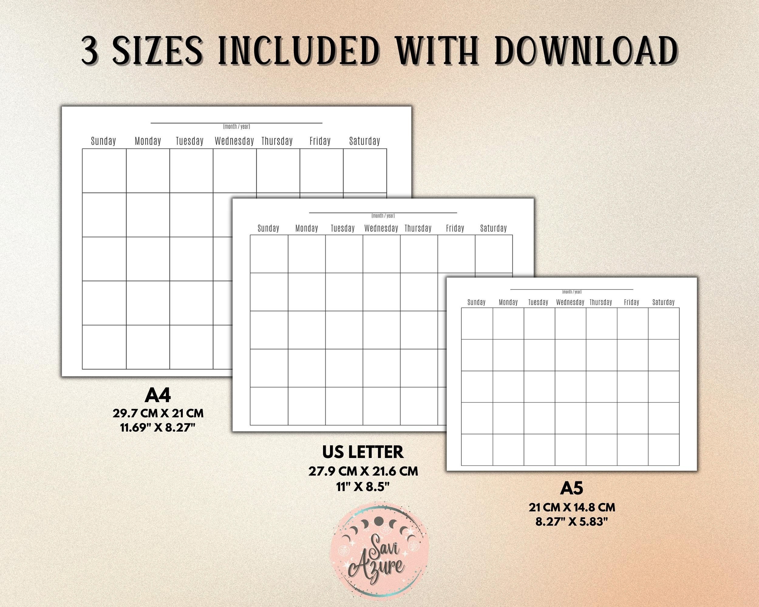 Blank Monthly Calendar Landscape Printable Calendar Simple - Etsy