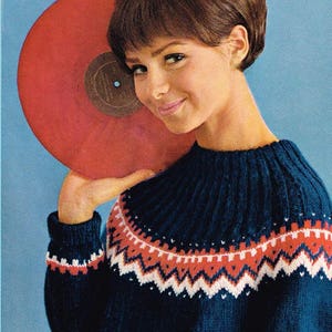Vintage knitting pattern - Women’s Norwegian Pullover - pdf download - Retro 60s Ladies Sweater