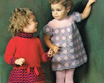 Vintage Kinder Häkelanleitung - Miss Sophisticate & Oma Kleid 70er Jahre sofortiger Download PDF Mädchen Häkelkleider