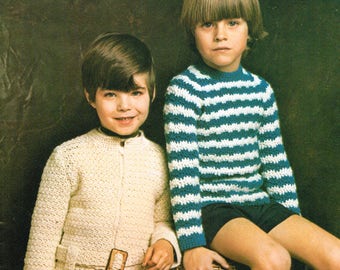 Vintage Children's Crochet Pattern - Little Man coat & Big Boy Sweater - 70's instant download PDF - 1970s kids crochet patterns