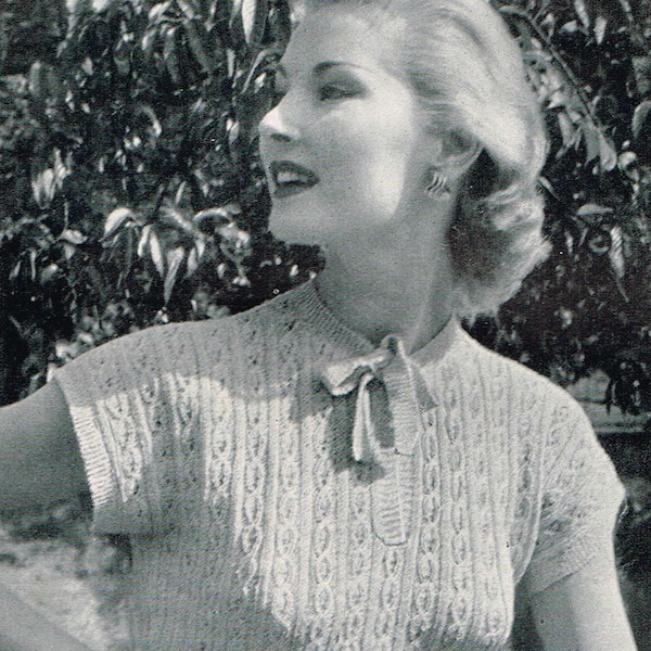 Vintage 50’s  Knitting Pattern - Women’s Jumper with neck tie - instant download PDF - 1950’s retro ladies top - Printable Knitting Pattern