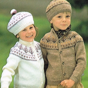 Child’s Fair Isle Sweater with Tam: Knitting Pattern - PDF Downloadable e-pattern - 1980’s Kids Cardigan & Hat - Printable Knitting Pattern