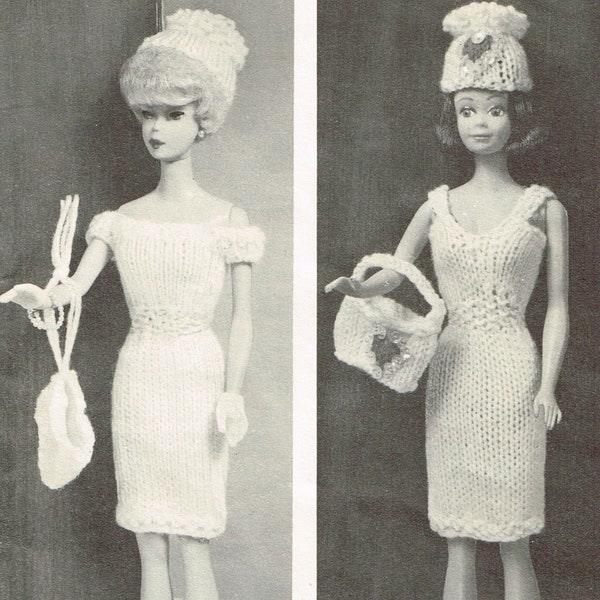 Modèle de tricot de poupée Barbie vintage des années 60 - Robes, chapeaux et sacs à main rétro des années 1960 pour Barbi - Modèles de tricot rapides et faciles
