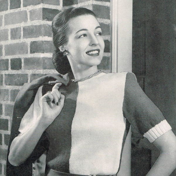 Vintage Knitting Pattern - Women’s Two Tone Blouse - Ladies Sweaters - PDF Downloadable - 40’s 1940’s retro fashion