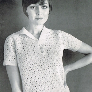 Vintage 60s Crochet Pattern - Tailored Blouse  -  Women's 60s summer top - PDF Download - Retro 1960s