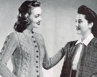 Ladies Cardigan Coats - Vintage 40’s Women’s Knitting Pattern - PDF Download - Retro 1940’s Knitwear - Women’s Sweaters