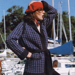 Vintage Women's Knitting Pattern - Houndstooth Wrap Jacket - Downloadable PDF - 1970s retro sweater