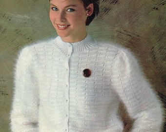 Vintage Knitting Pattern -  Fluffy Angora Cardigan - 80's - instant download PDF - 1980's sweater