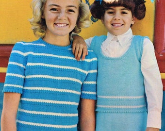 Junior Co-Ordinates: Knitting Pattern - PDF Downloadable e pattern - 1980’s retro sweater - 80’s fashion - skirt, jumper, sleeveless top