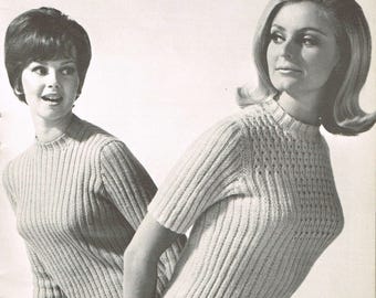 Vintage Women's Knitting Pattern - 1960s Ribbed Sweater with or with our yolk - instant download PDF - 1960s Retro Tops