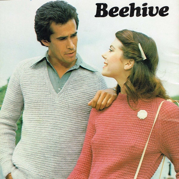 vintage knitting pattern - His & Her Hurdle Stitch Sweaters from 1980 - PDF download  - 80's Retro Sweater