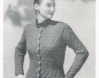 Women's Cardigan Knitting Pattern - 50's Textured Cardigan Knitting Pattern - PDF epattern -  downloadable knitting pattern