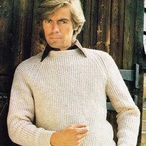 Vintage Men's Knitting Pattern for a Classic Raglan Sleeve Pullover  - PDF Download - Retro 1970's Sweater