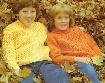 Children's Textured Turtleneck and Cardigan - Vintage Knitting Pattern - PDF - Instant download - Retro Sweater