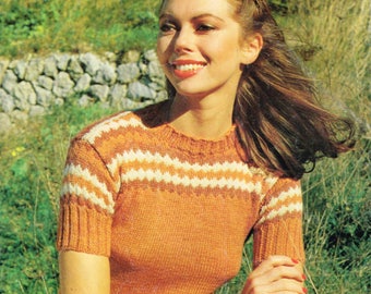 Vintage Knitting Pattern for a Woman’s Short Sleeve Sweater - PDF Download - 80s retro 1980s pullover