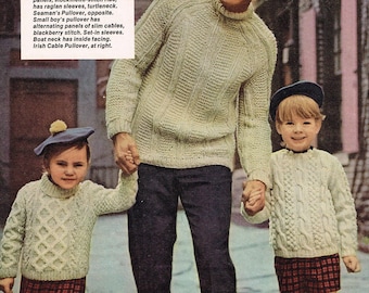 Vintage knitting pattern - Irish Cable Sweaters for the whole family - pdf download - 70s