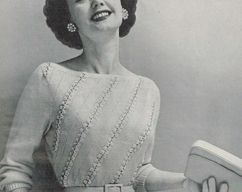 A Women’s Pullover or Jumper with  Crochet Detail Knitting Pattern - PDF Download - Retro 1950’s Knitwear - Sweater Dress
