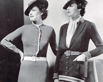 1930s Knitting Patterns - Women's Dress and Sport Suit  - Downloadable PDF - 30s retro - Holiday and Bystander