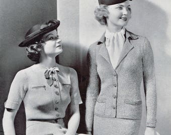 1930s Knitting Patterns - Women's Dress & Women's Two Piece Suit  - Downloadable PDF - 30s retro - Carnical and Frolic