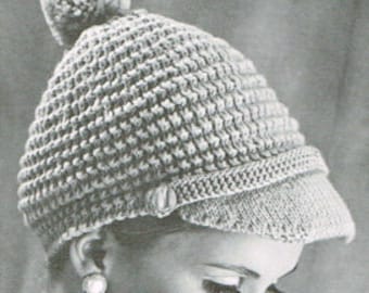 Vintage knitting pattern - peaked hat - PDF knitting pattern - Knitting patterns for women - retro 60's - wool hat knitting pattern