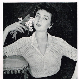 Vintage 50’s Crochet Pattern - Woman’s Crochet Blouse - Instant PDF Download - 1950’s retro Ladies Jumper or Lace Top