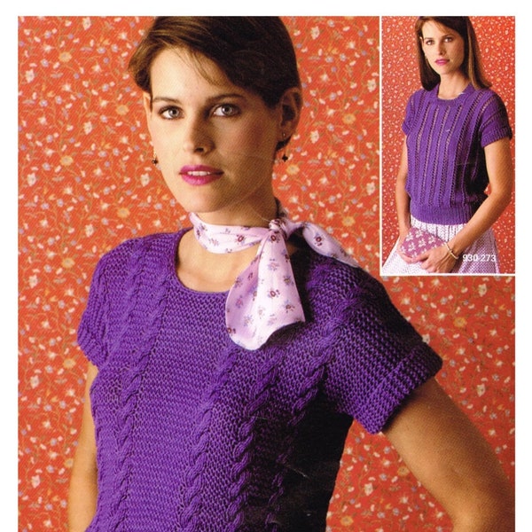 vintage knitting patterns - Women's short sleeve blouse or sweater - PDF download - Knitting patterns for women - Retro - 80's