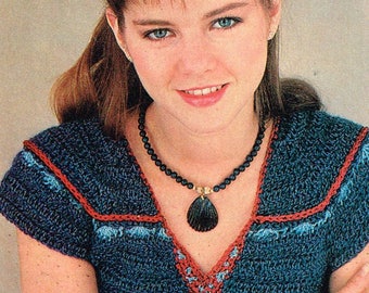 Vintage Crochet Pattern - Crochet pullover with v-neck - 80's - Instant download PDF - retro sweater