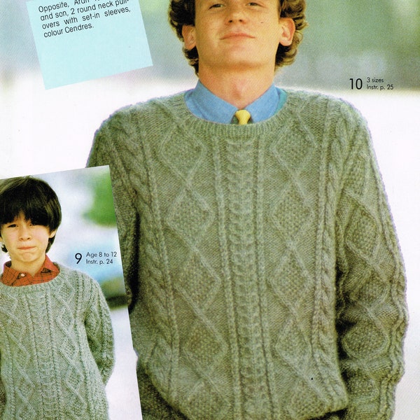 Knitting Patterns for Men & Boys for an Aran Sweater - PDF Downloadable E Pattern - Fishermen Sweaters - Father Son Matching Sweaters