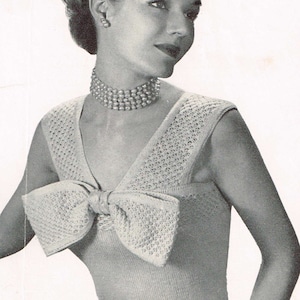 Vintage Knitting Patterns - Dance Time - Women’s 1950’s Sleeveless Top with Bow -  PDF Downloadable - 50’s retro knitwear