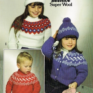 Vintage Knitting Pattern: Kid's Fair Isle Sweaters & matching hats - PDF Download - Retro Printable Knitting Pattern - Kids Knitting Pattern