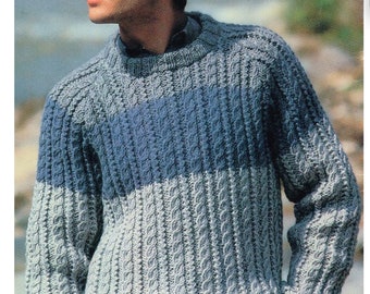 Vintage Knitting Pattern - Cable Knit Sweater - Men's - PDF Download - Retro - 80's - Knitting Patterns for Men