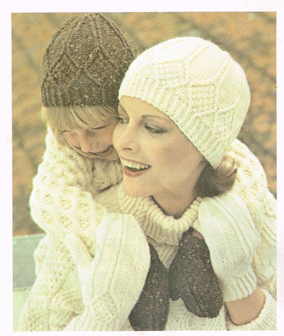Hats for Children and Adults Vintage Knitting Pattern PDF knitting pattern retro 70 s wool hat knitting pattern men women kids