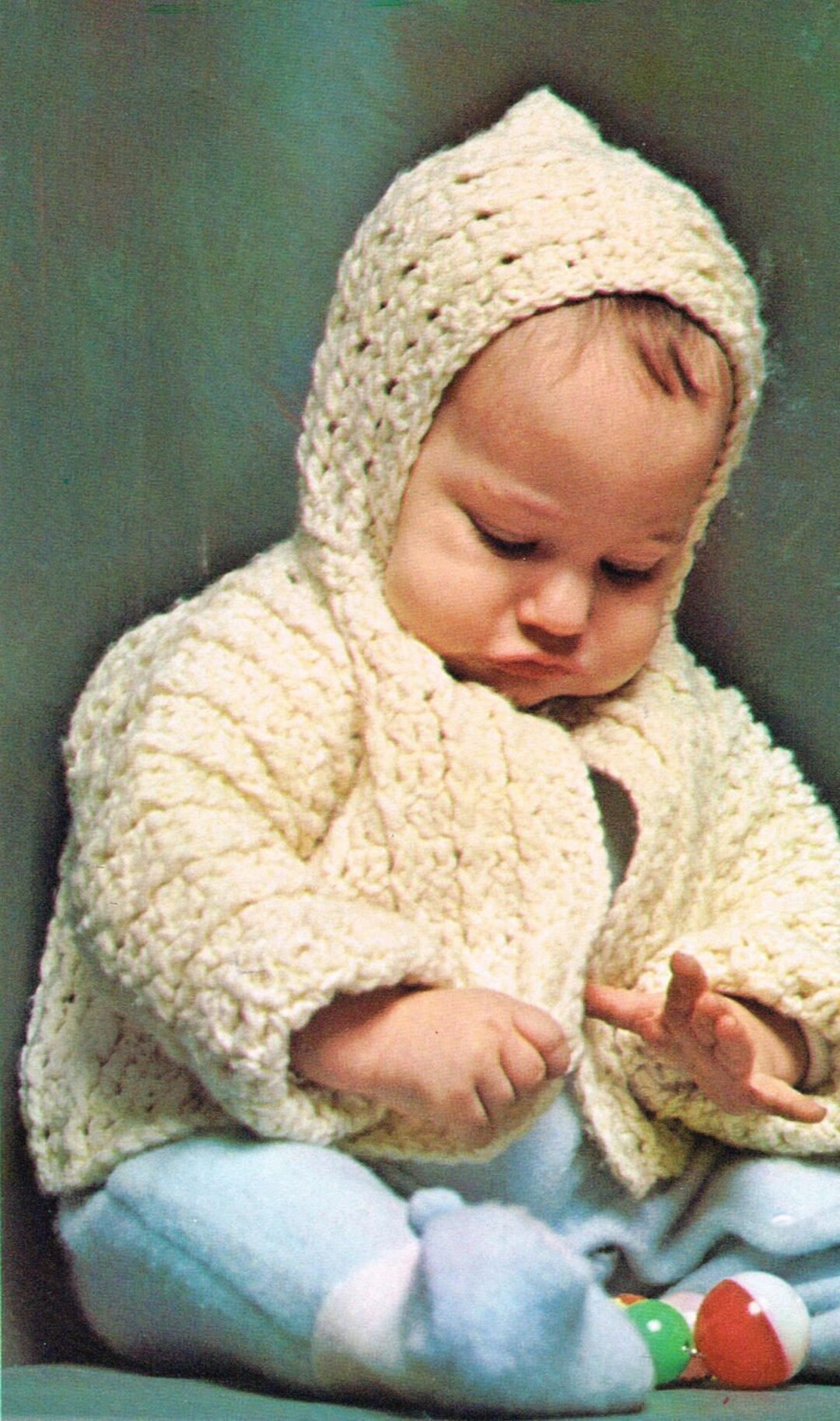 Vintage Baby Crochet Pattern Baby Sweater With Hood Instant Download PDF 70s 1970s Retro Infant