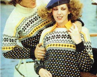 Modèles de tricot islandais vintage pour hommes et femmes - Pull ou pull ou col roulé - Dames - Téléchargement PDF - Modèle imprimable des années 70