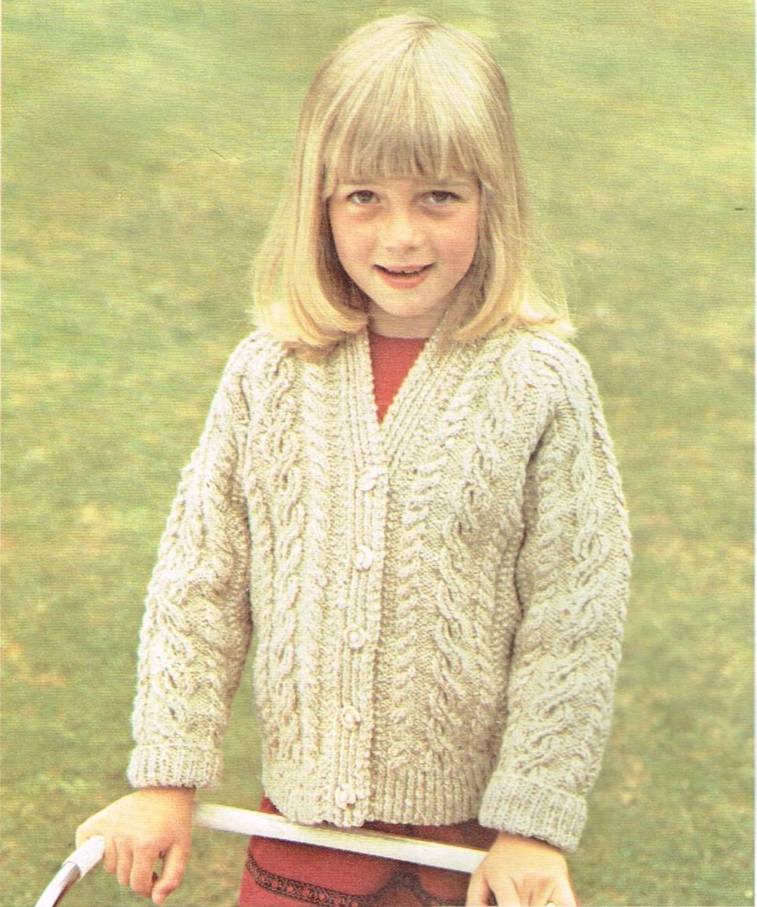Childs Aran Cardigan Knitting Pattern Vintage 70s Knitting Patterns PDF