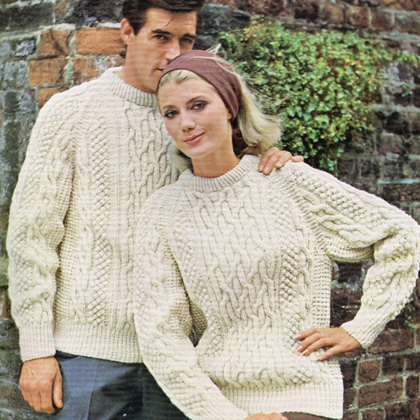 Knitting Patterns for Men & Women: Irish Fisherman Sweaters - PDF Downloadable E Pattern - 60's Cable Sweater Pattern - Cable Knitting