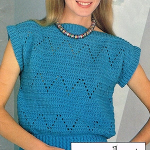 Vintage 80s Crochet Pattern - Cap Sleeve Pullover Blouse -  Women's pullover - PDF Download - Retro 1980s