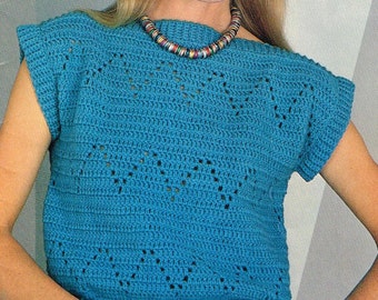 Vintage 80s Crochet Pattern - Cap Sleeve Pullover Blouse -  Women's pullover - PDF Download - Retro 1980s