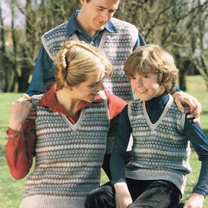 Vintage Knitting Pattern from 1979 - Family Fair Isle Vest - PDF Download - Retro 1970's