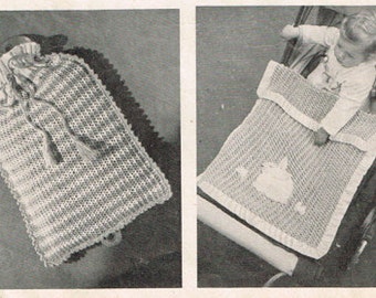 Vintage Crochet Pattern - hot water bottle cover and pram - 50's crochet pattern - digital download PDF - retro - baby's blanket