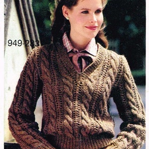 Vintage Printable Knitting Pattern -  Women’s V Neck Cable Sweater - 80's - instant download PDF - Ladies Pullover