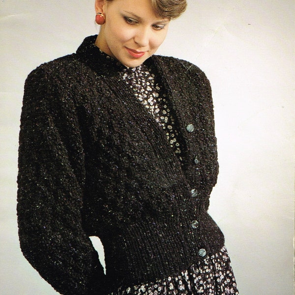 Modèles de tricot pour femmes - Cardigan texturé - Modèle E téléchargeable en PDF - Modèle de pull des années 80 - Modèle de tricot de cardigan