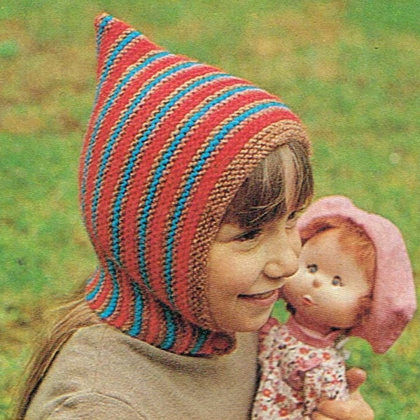 Vintage knitting pattern - Gnome hat knitting pattern - PDF knitting pattern - retro 70's - wool hat pattern -kids girls - pointy hat