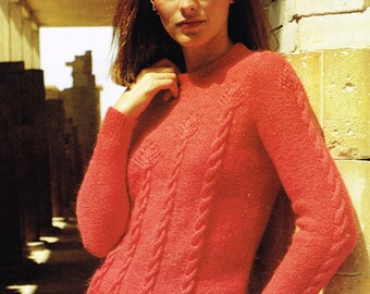 1980's Women's Knitting Patterns: Cable Sweater - Instant Digital Download - 80's Cable Sweater Pattern - PDF E Pattern